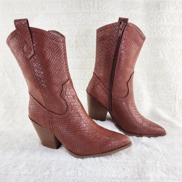 Tan Brown Western Cowgirl Cow Boy Ankle Boots Slayer - Picture 4 of 11